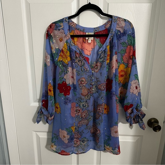 Fig & Flower Womens Floral Puff Sleeve Top 3X Peasant Boho Cottagecore Flowy - Picture 10 of 12